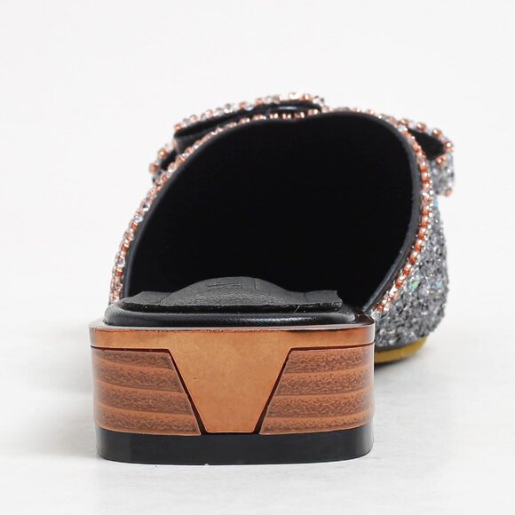 Women's Black Flats Comfortable Soft Insole Pointed Cherry Rivert Mule Shoes - Picture 5 of 6